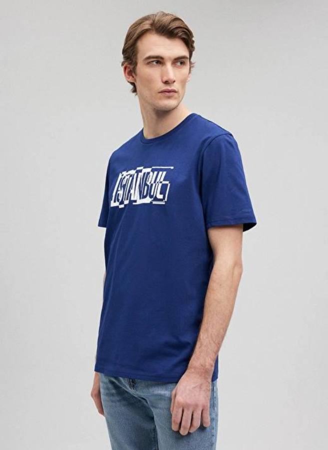Resim Mavi İstanbul Baskılı Erkek T-Shirt M0611789-70758