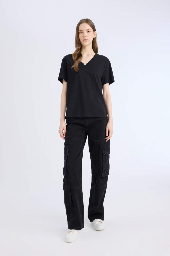 Resim Defacto Kadın Kısa Kol T-shirt D9593AX/BK81