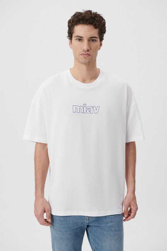 Resim Mavi Miav Tişört Beyaz Erkek T-Shirt M0611704-620