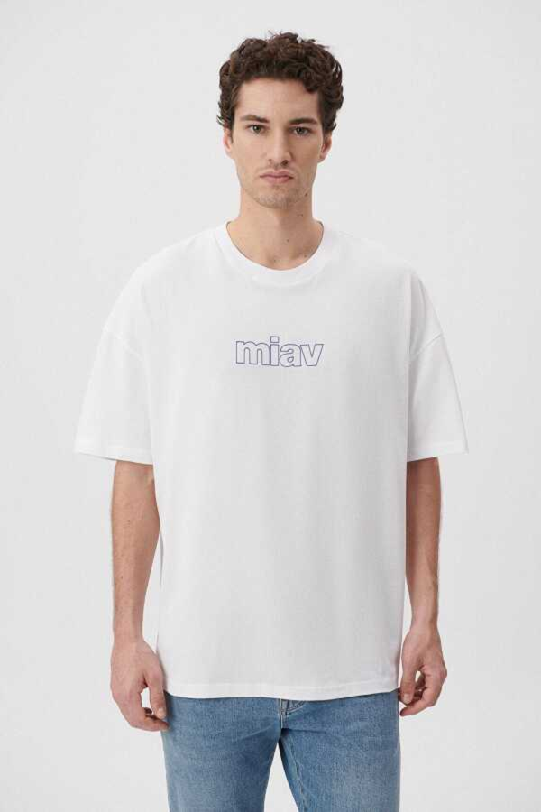 Resim Mavi Miav Tişört Beyaz Erkek T-Shirt M0611704-620