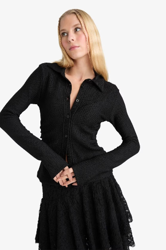 Resim Defacto Kadın Uzun Kol Gömlek F9284AX/BK81