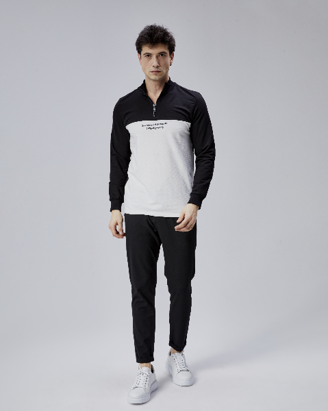 Resim Paul&More Erkek Sweat Be Afraid  Baskı Parçalı Yarım Fermuarlı