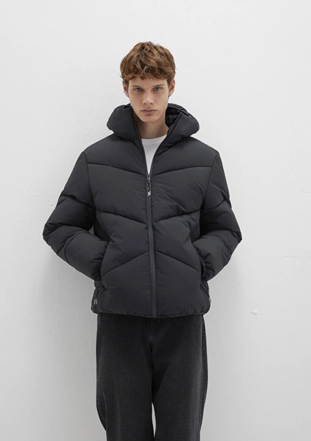 Resim Mavi Kapüşonlu Erkek Mont M0110360-900