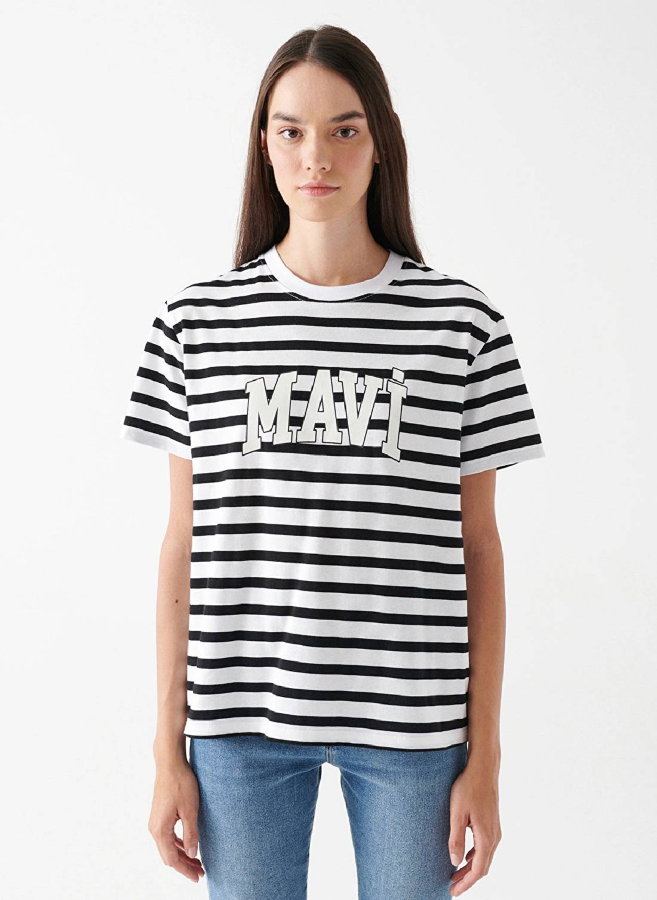 Resim Mavi Kısa Kollu Logo Kadın T-Shirt M1611360-84041