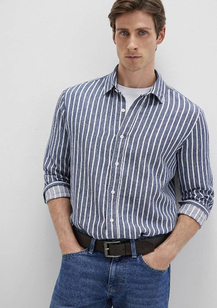 Resim Mavi Çizgili Erkek Gömlek M0211698-90917