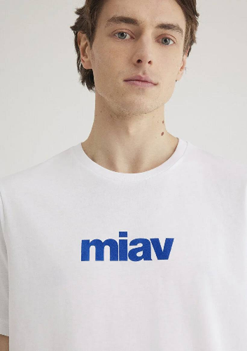 Resim Mavi Miav Baskılı Tişört Beyaz Erkek T-Shirt M067153-620
