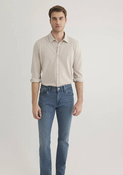 Resim Mavi Uzun Kol Erkek Gömlek M0210294-70145