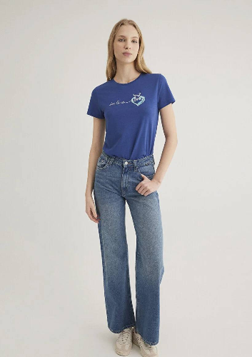 Resim Mavi Bisiklet Baskılı Grafik Kadın T-Shirt M1612961-70899