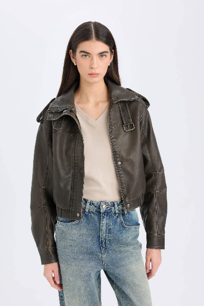 Resim Defacto Kadın Deri Mont D5754AX/KH461