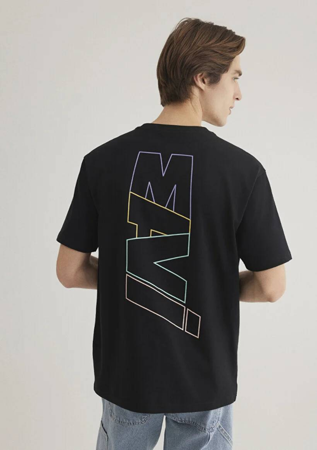 Resim Mavi Baskılı Erkek T-Shirt M0612350-900