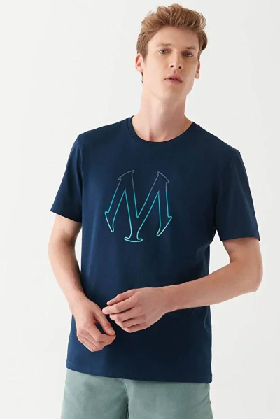 Resim Mavi Baskılı Erkek T-Shirt M0612935-70490