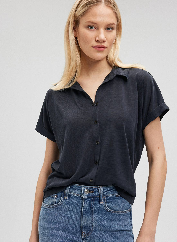 Resim Mavi Kısa Kol Kadın T-Shirt M168081-900