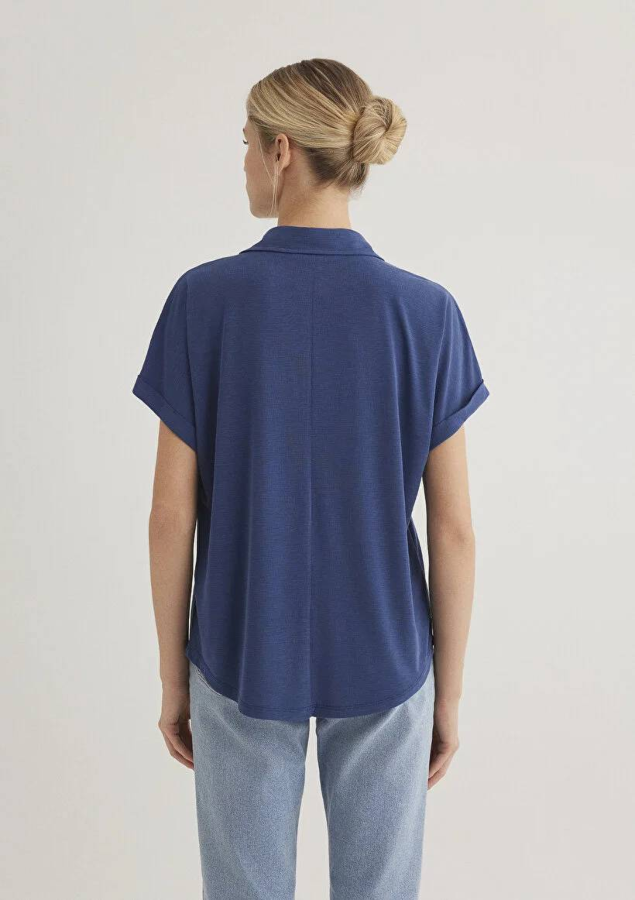 Resim Mavi Kısa Kol Kadın T-Shirt M168081-70491