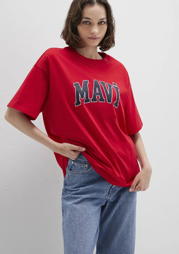 Resim Mavi Baskılı Kadın T-shirt M1600843-82054