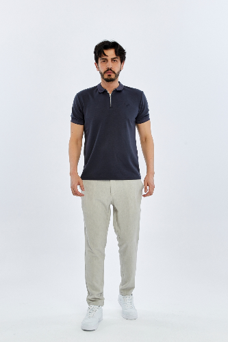 Resim Paul&More Erkek T-Shirt Modal Yarım Fermuarlı Polo Yaka