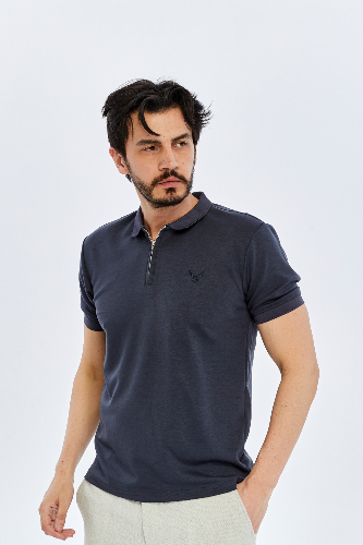 Resim Paul&More Erkek T-Shirt Modal Yarım Fermuarlı Polo Yaka