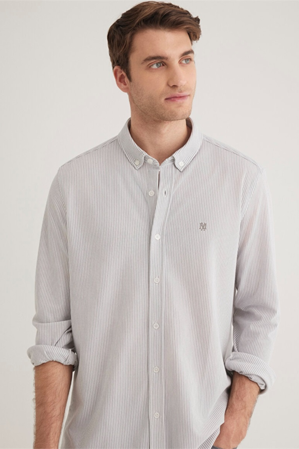 Resim Mavi Çizgili Erkek Uzun Kol Gömlek M0211402-82577