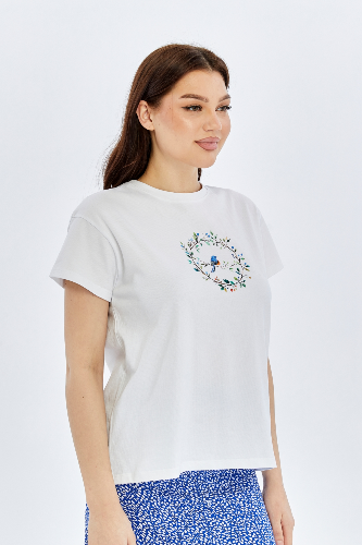 Resim Viole&More Kadın T-Shirt Yk23 Kuş Baskılı