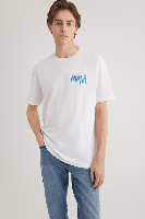 Resim Mavi Tişört Beyaz Erkek T-Shirt M0612468-620