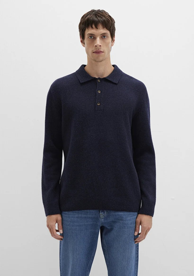 Resim Mavi Polo Yaka Erkek Kazak M0710255-70490