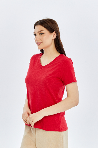 Resim Viole&More 1002 Flamlı  V Yaka Kadın T-shirt