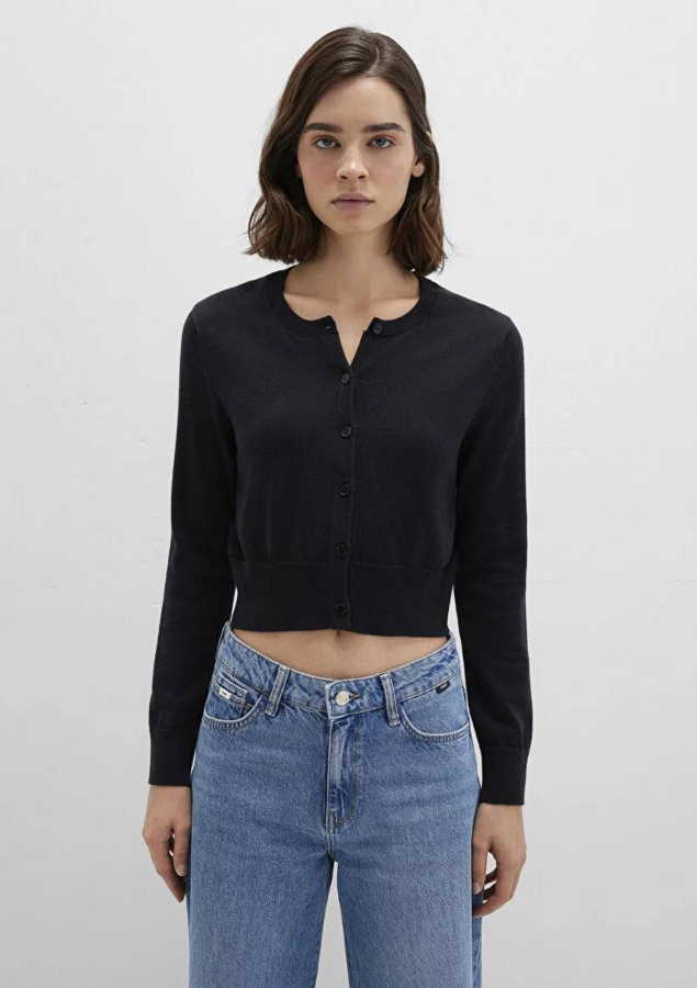 Resim Mavi Düğmeli Kısa Kadın Kazak M1710722-900