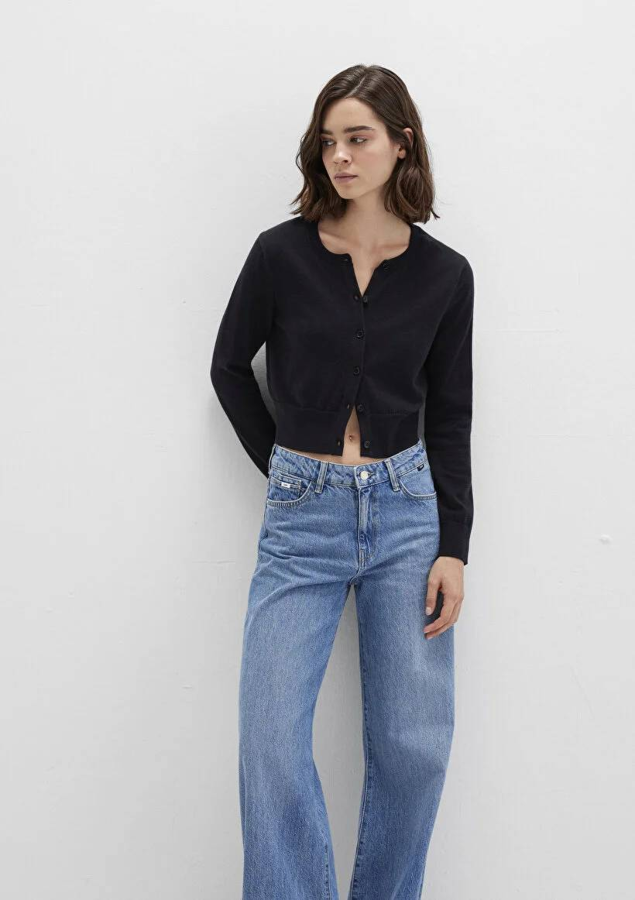 Resim Mavi Düğmeli Kısa Kadın Kazak M1710722-900