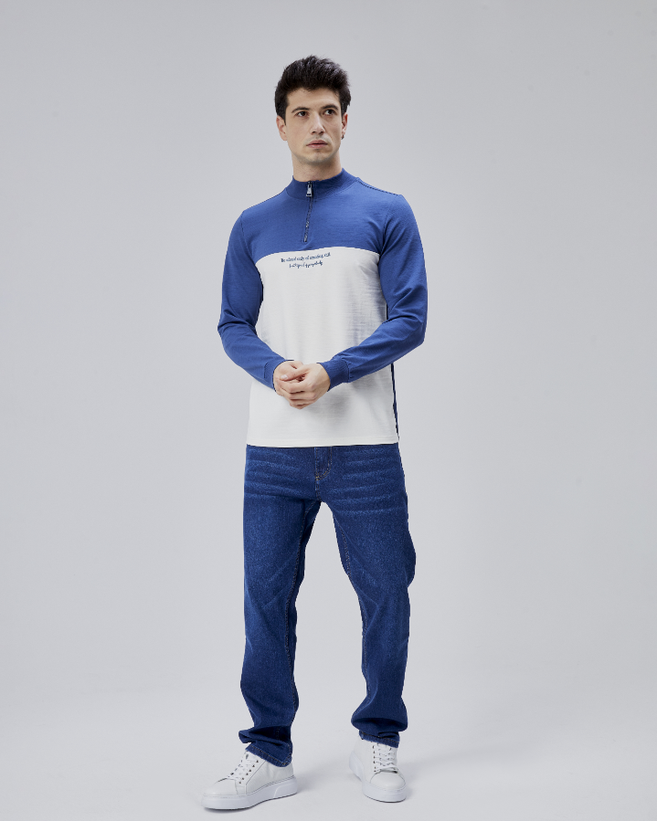 Resim Paul&More Erkek Sweat Be Afraid  Baskı Parçalı Yarım Fermuarlı