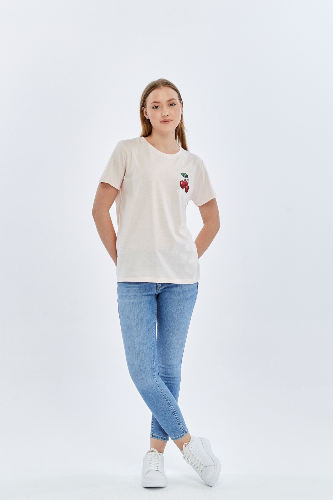 Resim Viole&More Kadın T-Shirt Yk22 Cherry Baskılı