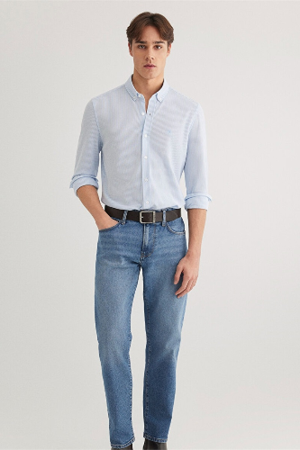 Resim Mavi Çizgili Erkek Uzun Kol Gömlek M0211402-88654