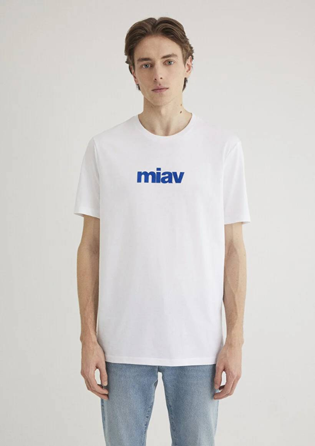 Resim Mavi Miav Baskılı Tişört Beyaz Erkek T-Shirt M067153-620