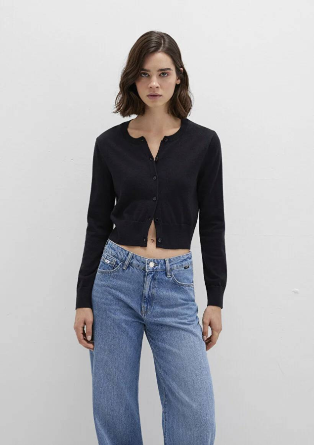 Resim Mavi Düğmeli Kısa Kadın Kazak M1710722-900