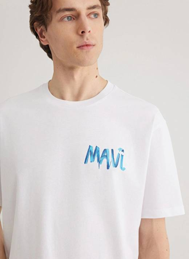 Resim Mavi Tişört Beyaz Erkek T-Shirt M0612468-620