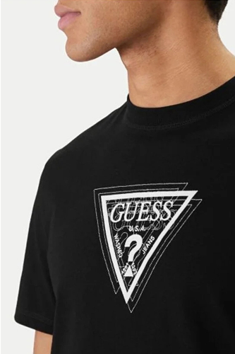 Resim Guess  Erkek  T-shirt M6RI23K8FQ4-JBLK Ss Cn Terry Logo Tee