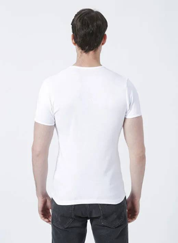 Resim Mavi V Yaka Erkek T-Shirt M063748-620