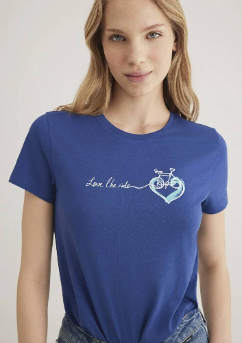 Resim Mavi Bisiklet Baskılı Grafik Kadın T-Shirt M1612961-70899