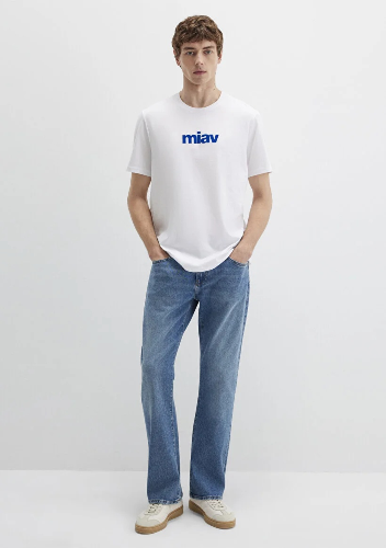 Resim Mavi Miav Baskılı Erkek T-Shirt M067153-620