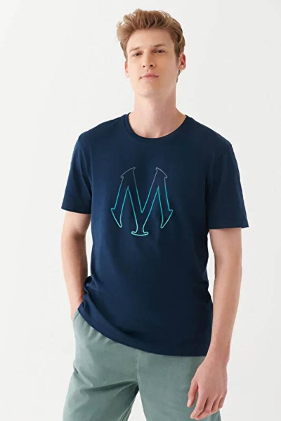 Resim Mavi Baskılı Erkek T-Shirt M0612935-70490