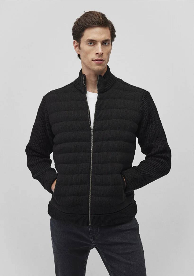 Resim Mavi Fermuarlı Triko Erkek Ceket M070697-900