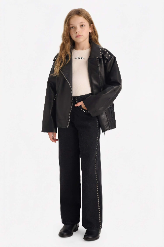 Resim Defacto Kız Çocuk Deri Mont F8918A8/BK27