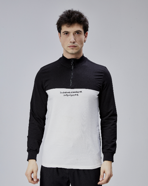 Resim Paul&More Erkek Sweat Be Afraid  Baskı Parçalı Yarım Fermuarlı