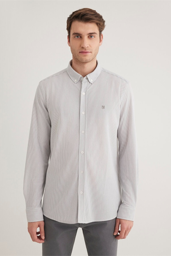 Resim Mavi Çizgili Erkek Uzun Kol Gömlek M0211402-82577