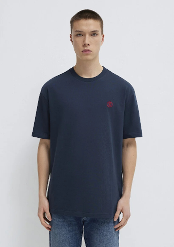 Resim Mavi Erkek T-Shirt M067074-33207 Logo Nakışlı