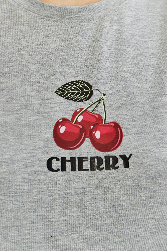 Resim Viole&More Kadın T-Shirt Yk22 Cherry Baskılı
