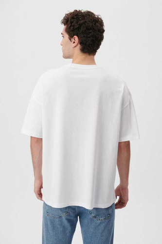 Resim Mavi Miav Tişört Beyaz Erkek T-Shirt M0611704-620