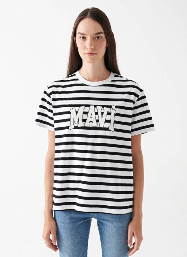 Resim Mavi Kısa Kollu Logo Kadın T-Shirt M1611360-84041