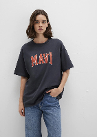 Resim Mavi Baskılı Kadın T-shirt M1600843-82185