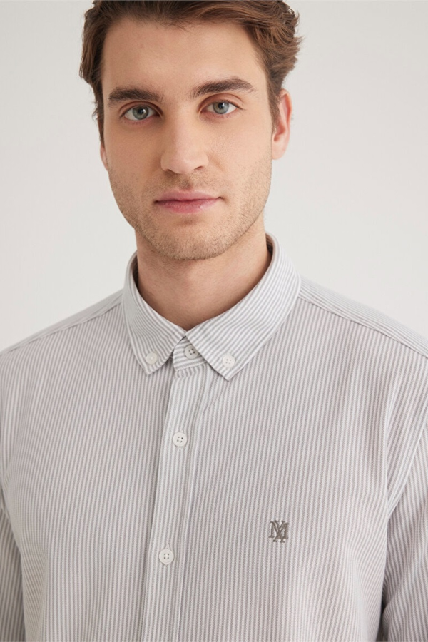 Resim Mavi Çizgili Erkek Uzun Kol Gömlek M0211402-82577