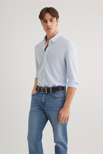 Resim Mavi Çizgili Erkek Uzun Kol Gömlek M0211402-88654