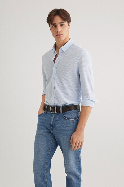 Resim Mavi Çizgili Erkek Uzun Kol Gömlek M0211402-88654